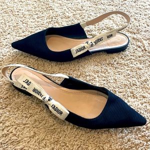 Dior J’Adior Ribbon Slingback Point Toe Flats